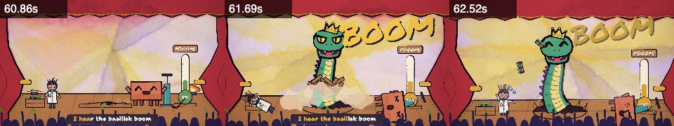 Frames from shotBasilisk at 1:00, 1:01, 1:02