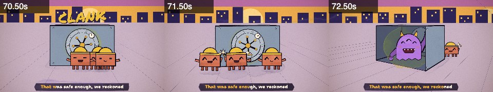 Frames from shotVault at 1:10, 1:11, 1:12