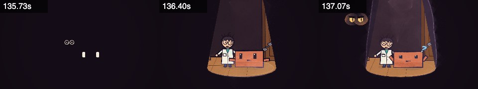 Frames from darkness at 2:15, 2:16, 2:17